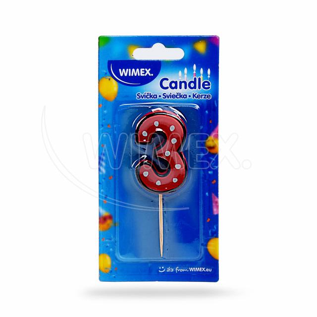 Číslová svíčka na špejli "3" 50mm [1 ks]