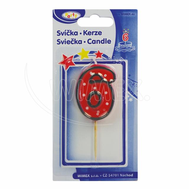 Číslová svíčka na špejli "6" 50mm [1 ks]