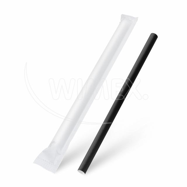 Slámka papírová černá `JUMBO` Ø12mm x 21cm jednotlivě balená [100 ks]