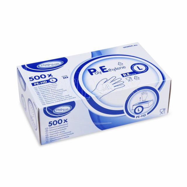 Rukavice (HDPE) jednorázová transparentní `L` v boxu [500 ks]