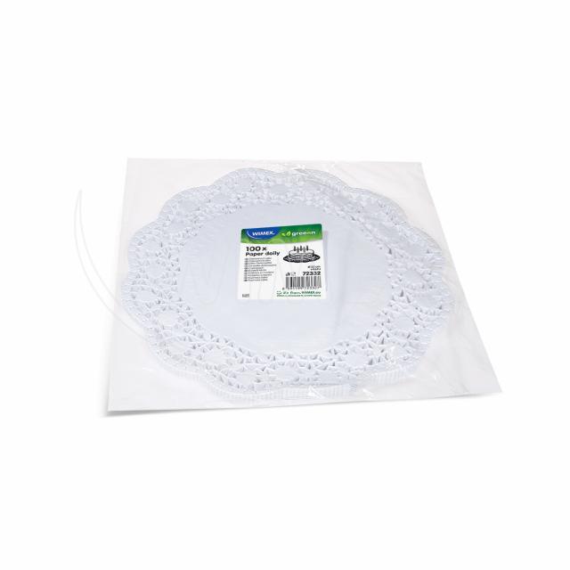 Dekorativní krajka (PAP) kulatá bílá Ø32cm [100 ks]