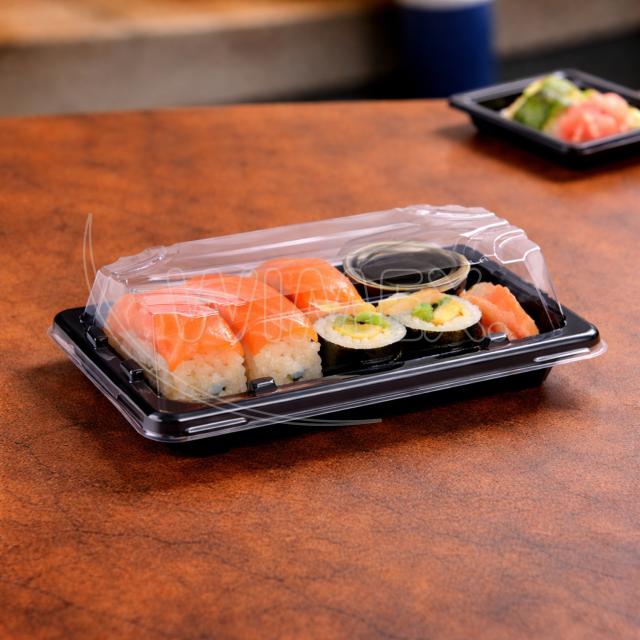 Miska na Sushi + víčko (PP/rPET) černá + průhledné 167 x 93 x 45 mm [50 sad]
