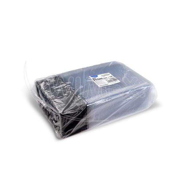 Miska na Sushi + víčko (PP/rPET) černá + průhledné 224 x 94 x 45 mm [50 sad]