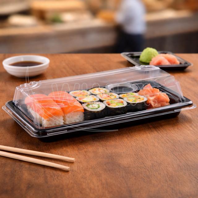 Miska na Sushi + víčko (PP/rPET) černá + průhledné 165 x 118 x 45 mm [50 sad]