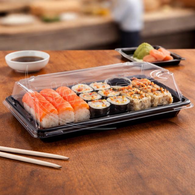Miska na Sushi + víčko (PP/rPET) černá + průhledné 188 x 130 x 45 mm [50 sad]