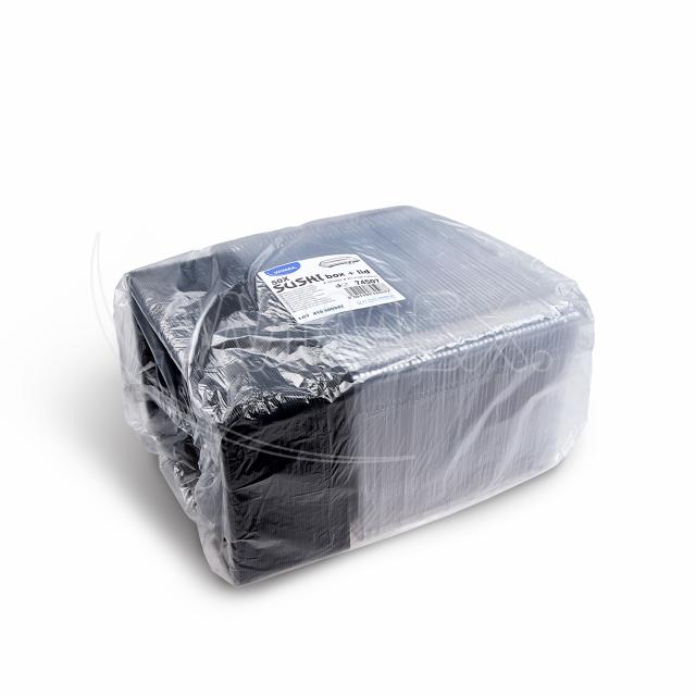 Miska na Sushi + víčko (PP/rPET) černá + průhledné 217 x 136 x 45 mm [50 sad]