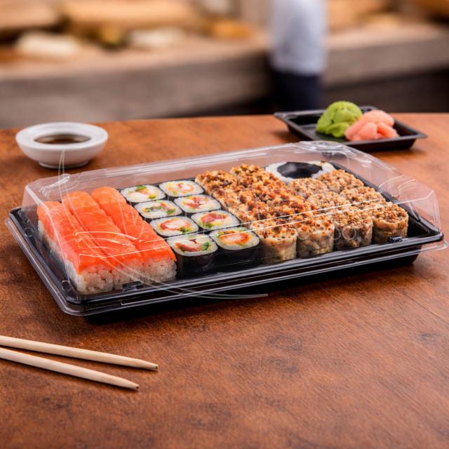 Miska na Sushi + víčko (PP/rPET) černá + průhledné 260 x 190 x 45 mm [50 sad]